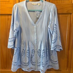 Soft Surroundings Sky Blue Pleated Blouse
